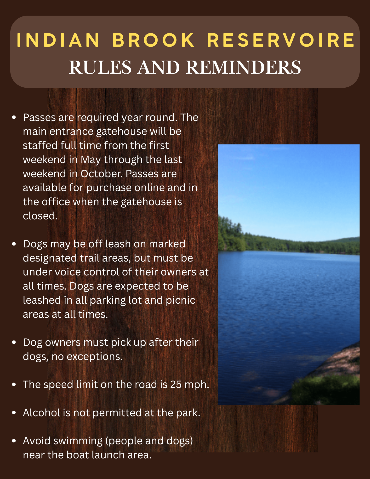 Indian Brook Reservoire rules